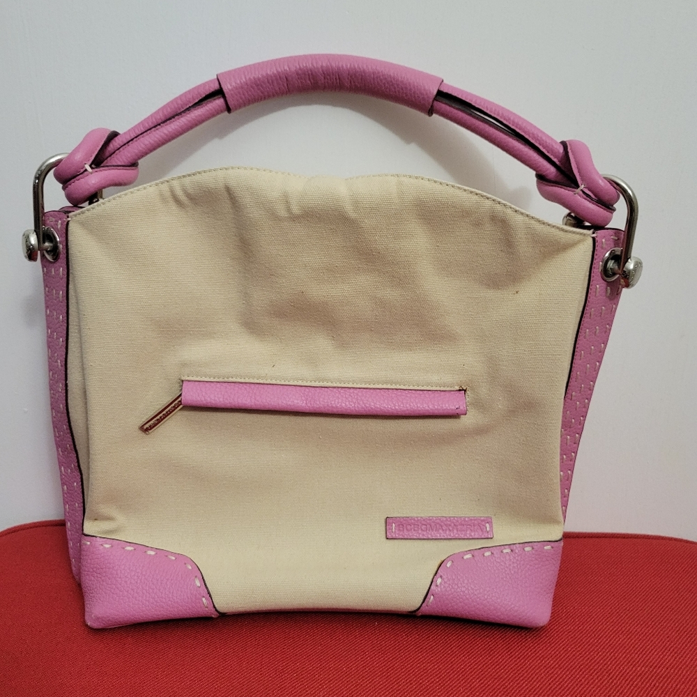 BCBG MAXAZRIA Cream/Pink Hobo Satchel Tote Handbag